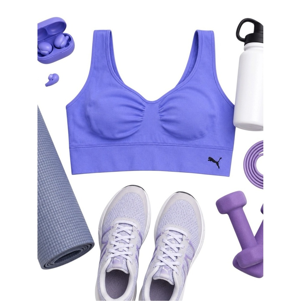 Puma Purple Seamless Wireless Sports Bra Women's Large Athletic Activewear EUC